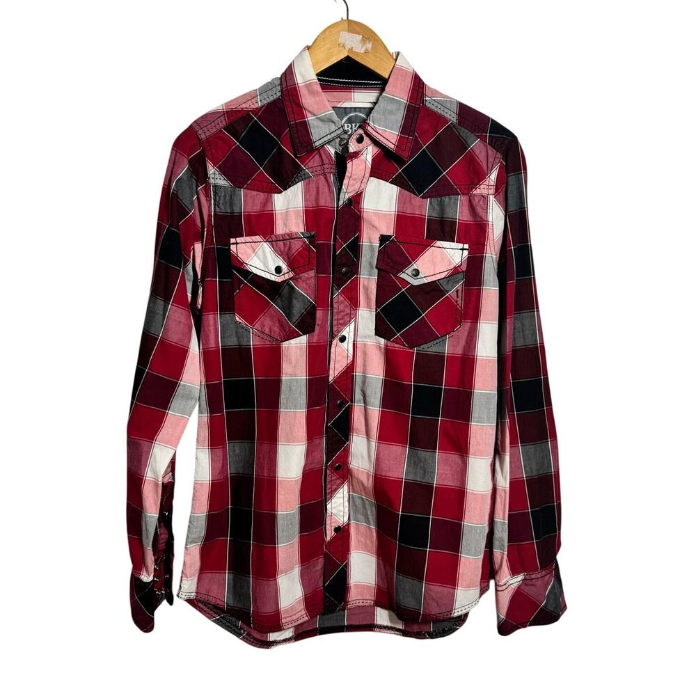 BKE Plaid Pearl Snap Western Shirt Men S Red Western Y2K‎ Cowboy Country Casual